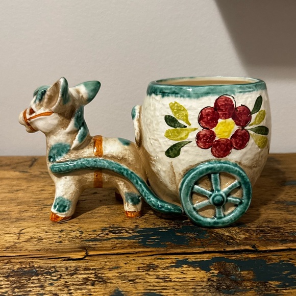 Handcrafted Ceramic Donkey Planter with Floral Design - Picture 4 of 7